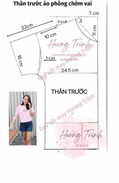 Hướng dẫn cắt may áo phông chồm vai crop top, mẫu thân trước và thân sau