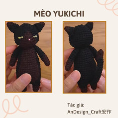 Hướng dẫn chi tiết cách móc len búp bê mèo Yukichi đen và trắng theo từng phần