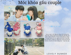 Hướng dẫn chi tiết cách móc len chìa khóa gấu couple màu xanh và hồng, nhân vật Lovely Runner