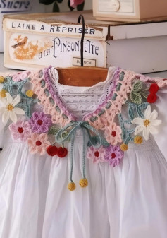 Hướng dẫn chi tiết cách móc len yếm cổ hoa nhí kết hợp quả anh đào màu pastel