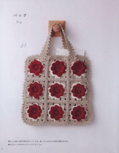 Hướng dẫn chi tiết cách móc túi tote hoa granny square (mẫu số 27 và 28) với các màu đỏ, be và đen