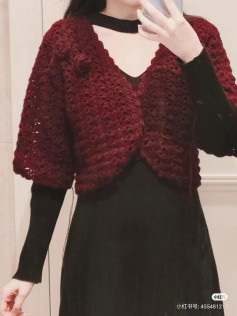 Hướng dẫn móc áo bolero len màu đỏ đô, thiết kế tay bồng và hoa văn lỗ thoáng