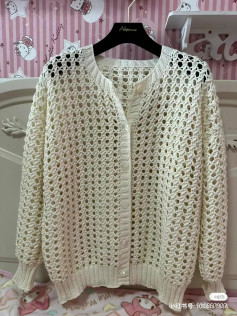 Hướng dẫn móc áo len cardigan dài tay màu trắng, họa tiết mắt lưới thoáng mát