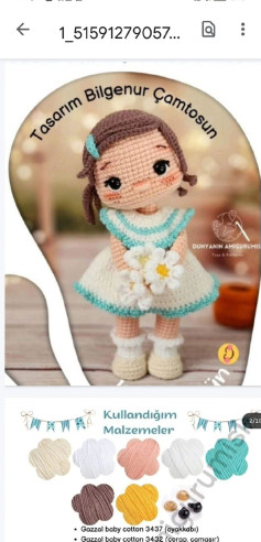 Hướng dẫn móc búp bê Amigurumi mặc váy xanh trắng cầm hoa