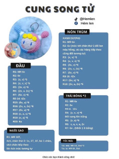 Hướng dẫn móc búp bê Cung Song Tử - Chart chi tiết từng phần