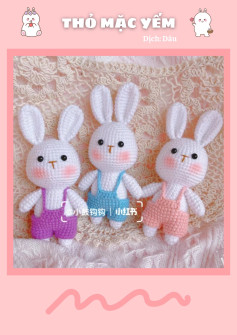 Hướng dẫn móc búp bê thỏ mặc quần yếm dễ thương