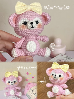 Hướng dẫn móc gấu hồng dễ thương kèm nơ vàng