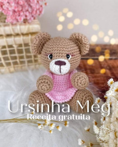 Hướng dẫn móc gấu Ursinha Meg màu nâu mặc váy hồng