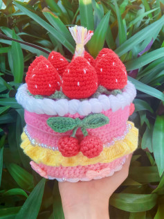 Hướng dẫn móc len bánh kem dâu tây và cherry, chart chi tiết từng phần thân, nắp và trang trí