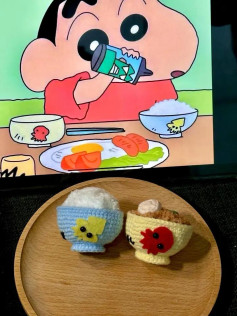 Hướng dẫn móc len bát cơm và đậu hũ viên theo phong cách Crayon Shin-chan