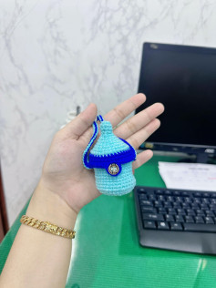 Hướng dẫn móc len bình sữa hình củ tỏi màu xanh lam và xanh dương, kèm chart viết tay chi tiết từng hàng