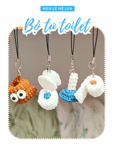 Hướng dẫn móc len bộ tứ toilet dễ thương: bồn cầu, xí, giấy vệ sinh và phễu