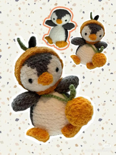 Hướng dẫn móc len búp bê chim cánh cụt đội mũ cam dễ thương, bao gồm chart chi tiết từng phần