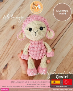 Hướng dẫn móc len búp bê cừu Lili Kuzu màu hồng và kem, kích thước 20cm