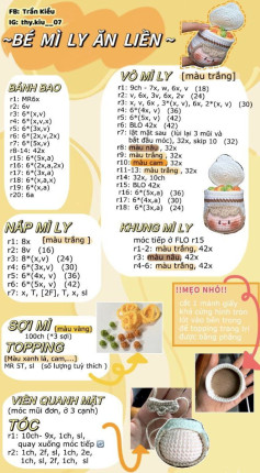 Hướng dẫn móc len búp bê đồ ăn dễ thương: Bún Mì Ly, Túi Khoai Tây và Bánh Ngọt Mini