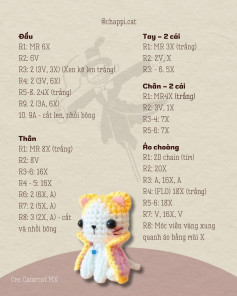 Hướng dẫn móc len búp bê mèo Howl áo choàng vàng