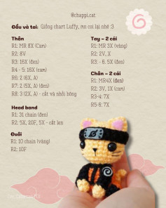 Hướng dẫn móc len búp bê mèo Naruto màu vàng đen