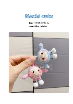 Hướng dẫn móc len búp bê Mochi cute màu hồng xanh