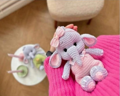 Hướng dẫn móc len búp bê voi màu xám hồng dễ thương