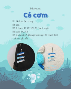 Hướng dẫn móc len cá cơm xanh trắng