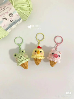 Hướng dẫn móc len chi tiết làm đầu thú, ốc quế và mắt ếch cho chìa khóa hình kem