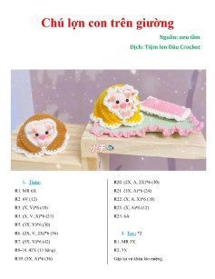 Hướng dẫn móc len chú lợn con trên giường ngủ dễ thương, bảng chart chi tiết từng bước