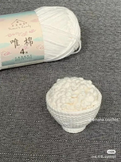 Hướng dẫn móc len đồ ăn cơm khui: Cái bát và Cơm bằng cotton trắng