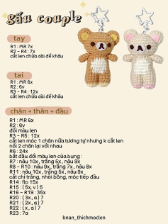 Hướng dẫn móc len gấu couple dễ thương màu nâu và hồng kèm khăn
