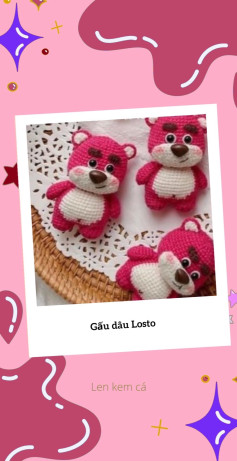 Hướng dẫn móc len Gấu dâu Loto màu hồng dễ thương
