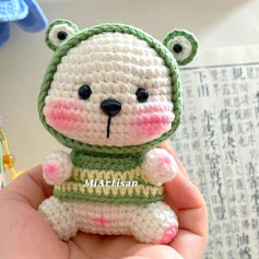 Hướng dẫn móc len gấu mặc đồ chú ếch màu xanh trắng dễ thương