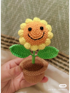 Hướng dẫn móc len hoa hướng dương mặt cười, chậu và đất chi tiết