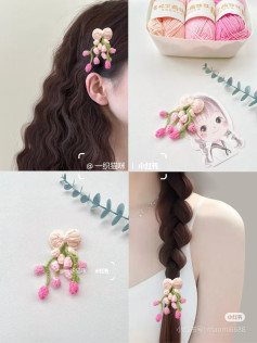 Hướng dẫn móc len hoa tulip và nơ màu hồng