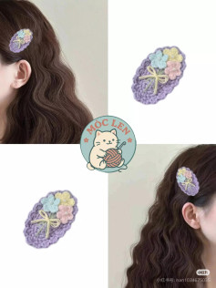 Hướng dẫn móc len kẹp tóc hoa tím pastel