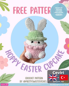 Hướng dẫn móc len miễn phí búp bê thỏ hình bánh cupcake Paskalya Tavşanı Cupcake Amigurumi