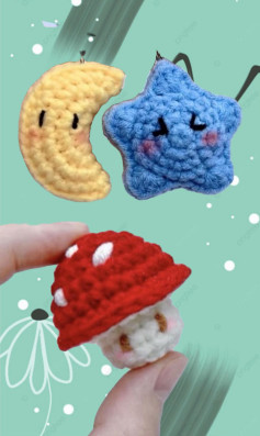 Hướng dẫn móc len ngôi sao, mặt trăng và cây nấm siêu dễ thương
