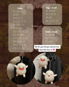 Hướng dẫn móc len nhân vật trắng dễ thương theo chart chi tiết