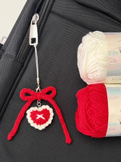 Hướng dẫn móc len nơ trái tim đỏ trắng dễ thương