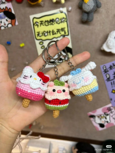 Hướng dẫn móc len que kem heo dễ thương, bảng chart chi tiết từng hàng