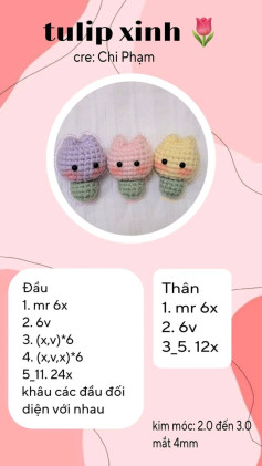 Hướng dẫn móc len Tulip xinh xắn màu tím, hồng, vàng