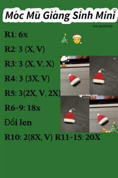 Hướng dẫn móc mũ Giáng sinh mini trang trí