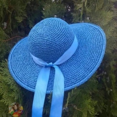 Hướng dẫn móc mũ rộng vành màu xanh với nơ