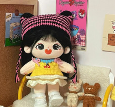 Hướng dẫn móc mũ sọc đen hồng cho búp bê 20cm