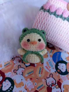 Hướng dẫn móc Vịt Ú Đội mũ Mini màu xanh và kem