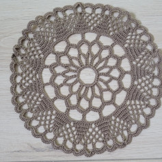 Intricate Grey Crochet Doily with Floral Pattern and Scalloped Edges