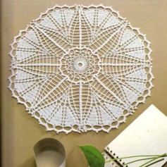 Intricate White Crochet Doily Chart with Star Pattern and Detailed Stitch Diagram