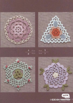Japanese Crochet Chart: Floral Motifs, Round and Triangle Patterns with Color Guide