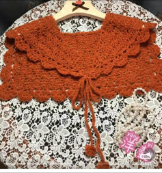 Japanese Crochet Chart for Rust Orange Lace Capelet with Scalloped Edges and Drawstring