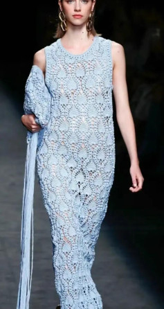 Japanese Crochet Pattern Chart for Blue Lace Dress with Fan Motif