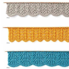 Кайма спицами: схемы узоров №33, №34 и №35 с описанием