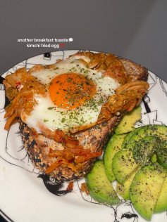 Kimchi Fried Egg Toastie with Sautéed Kimchi and Avocado